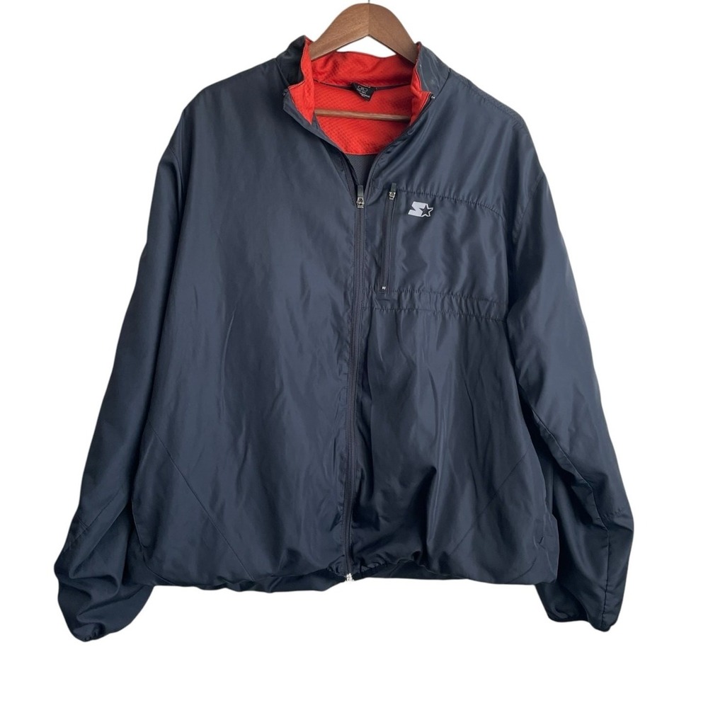 Starter Mens Windbreaker Jacket XL Gray Red Mesh Lined Y2K Lightweight Gorpcore‎